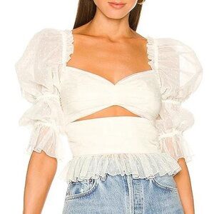 LPA Dolores Swiss Dot Cut Out Ruffle Top in Cream - S